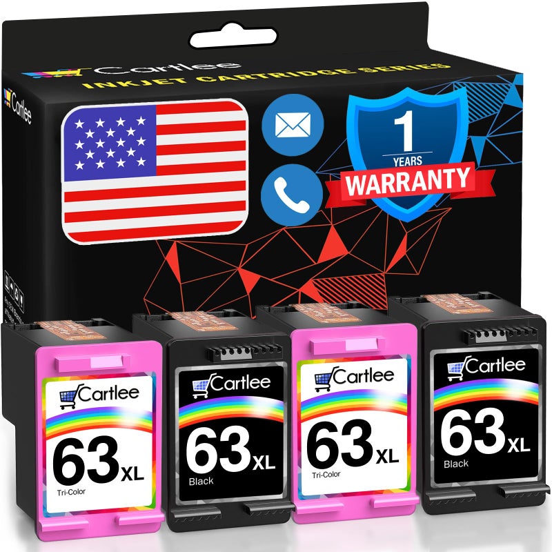 Cartlee Remanufactured Ink Cartridge Replacement for HP 63XL 63 XL for HP Printers Officejet 3830 Envy 4520 Officejet 4650 5258 5255 5200 4652 4655 4512 Deskjet 3630 3632 (2 Black 2 Color Combo Pack) - Image 1